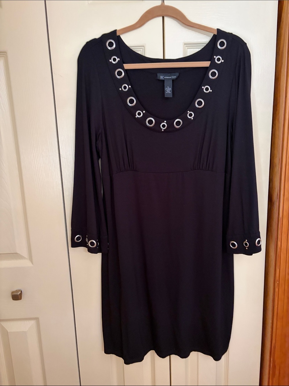 INC International Concepts Black Long-Sleeve Grommet Scoop Dress
